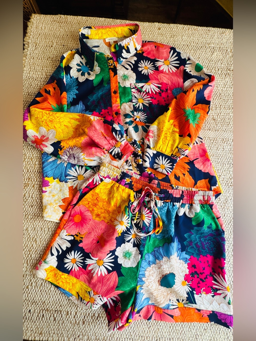 JODIFL Floral 2 Piece Shorts Set S/M Button Down Top NWOT